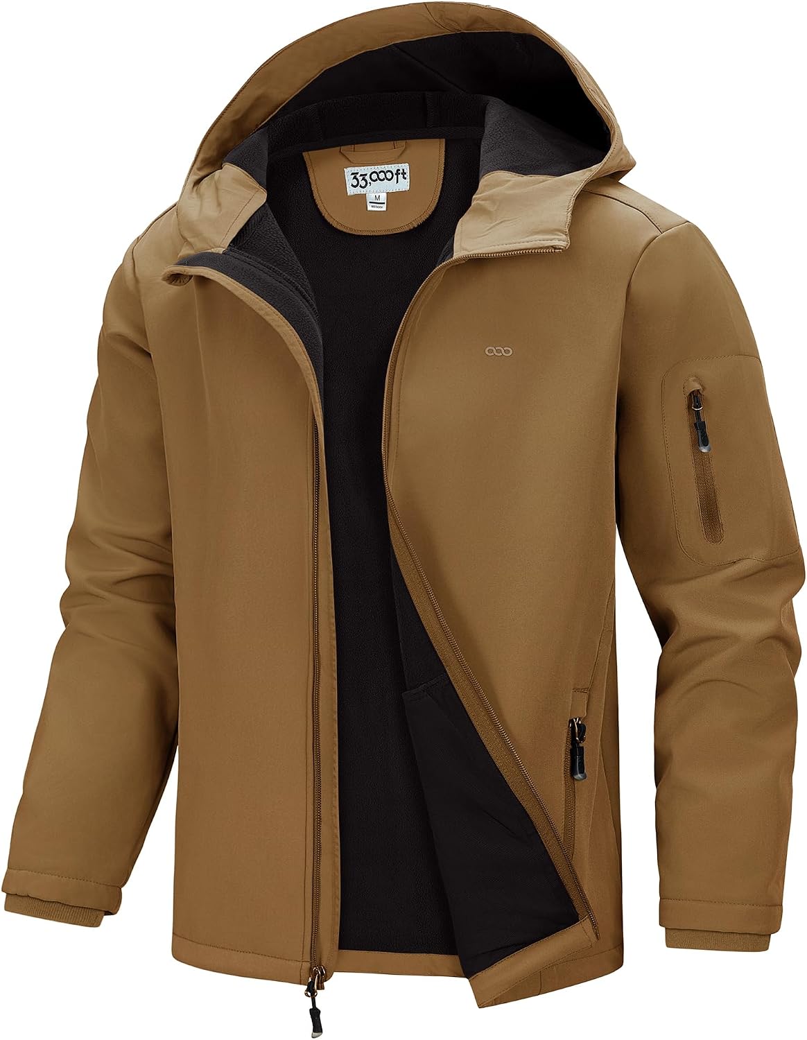 33,000ft Men's Hooded Fleece Lined Rain Shell Jacket Waterproof Lightweight