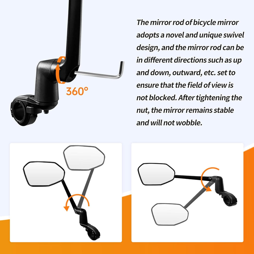 Bike Mirror, Aluminum Handlebar Mount Foldable & Adjustable Bicycle Mirror, HD Real Glass Rear View Mirror for E-bike Scooter MTB, Mountain Bike & City Bikes (Left 0.87-1")