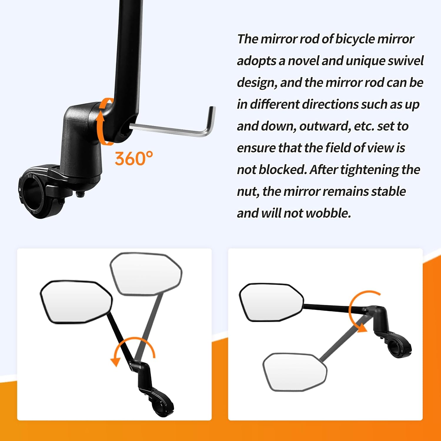 Bike Mirror, Aluminum Handlebar Mount Foldable & Adjustable Bicycle Mirror, HD Real Glass Rear View Mirror for E-bike Scooter MTB, Mountain Bike & City Bikes (Left 0.87-1")