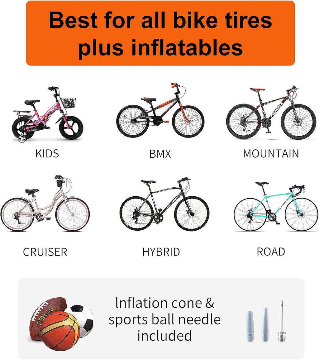 TOOLITIN Pro Bike Pump, Ergonomic Bicycle Pump with Integrated Handle Mounted Pressure Gauge, 180 Psi, Fits Presta and Schrader Valve
