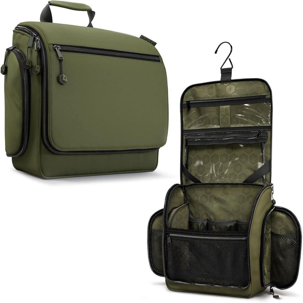 VENTURE 4TH Hanging Travel Toiletry Bag, 18 Compartments - Forest Green