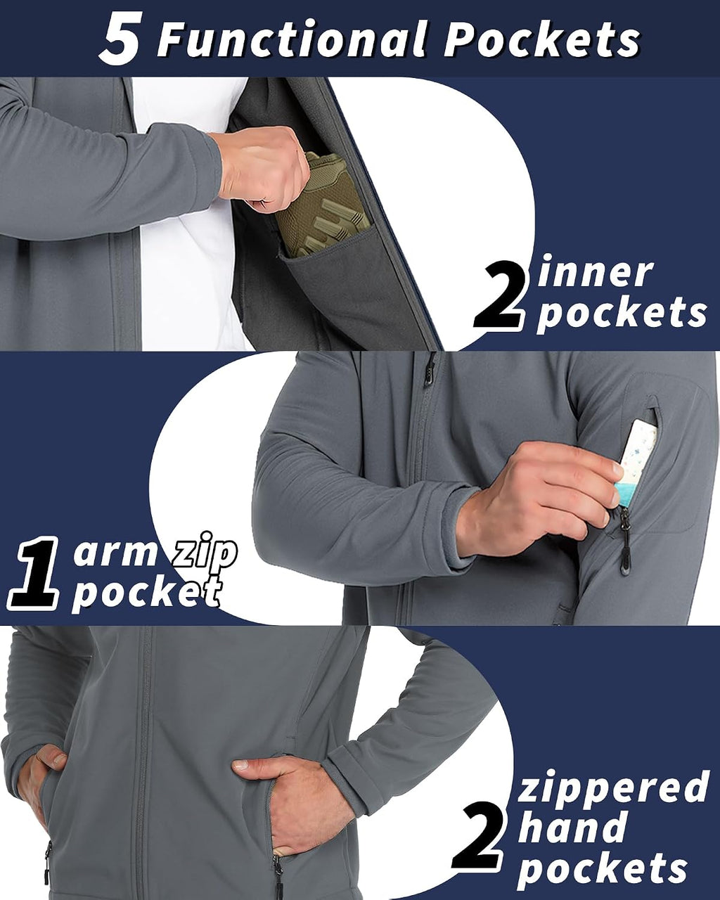 33,000ft Men's Hooded Fleece Lined Rain Shell Jacket Waterproof Lightweight