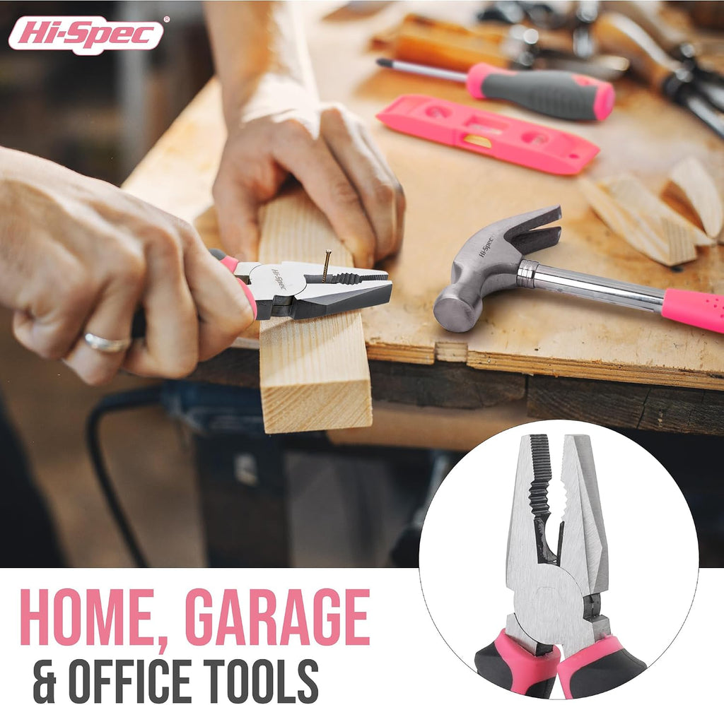 Hi-Spec Tool Kit, General Household Hand Tool Set with Toolbox Storage Case, All-in-One Compact Toolkit for DIY & Dorm Use, Pink