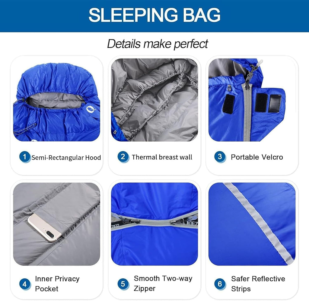 Down Sleeping Bag for Adults, 600 Fill Power Ultralight Backpacking