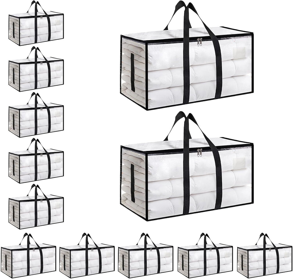 Moving Bags Extra Large 8 Pack - Heavy Duty Storage Totes with Wrap-Around Handles & Reinforced Zippers - Foldable Moving Box Alternative, Water-Resistant for Dorm, Closet & Under Bed Storage (Clear)