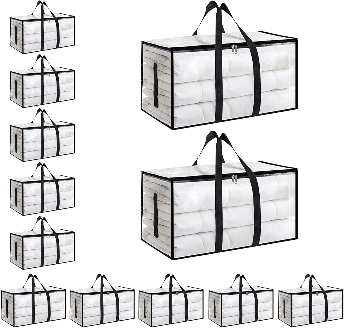 Moving Bags Extra Large 8 Pack - Heavy Duty Storage Totes with Wrap-Around Handles & Reinforced Zippers - Foldable Moving Box Alternative, Water-Resistant for Dorm, Closet & Under Bed Storage (Clear)