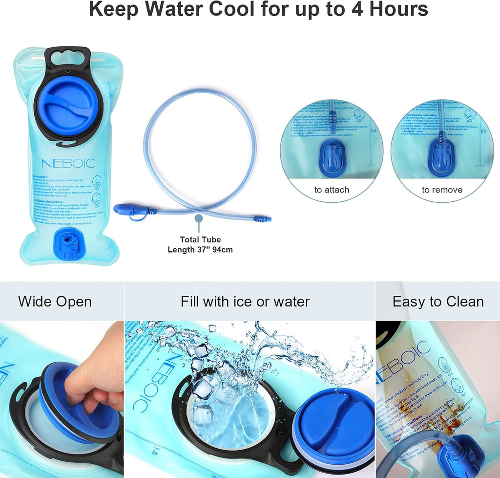 Neboic 2Pack Hydration Backpack Pack with 2L Hydration Bladder - Lightweight Water Backpack Keeps Water Cool up to 4 Hours with Big Storage for Kids Women Men Hiking Cycling Camping Music Festival