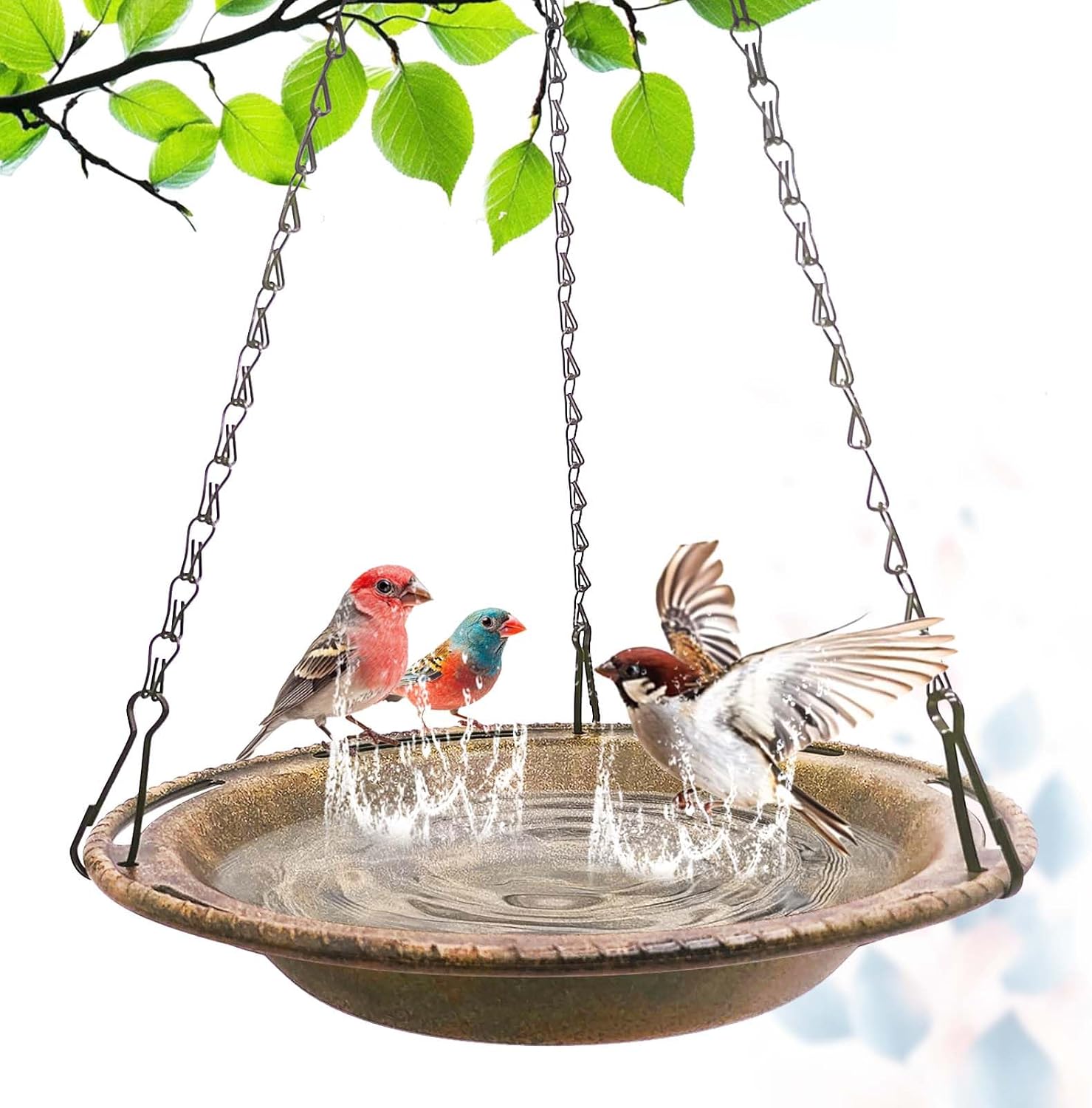 Hanging Bird Bath & Feeder Bowl, 12 in, Antique Blue