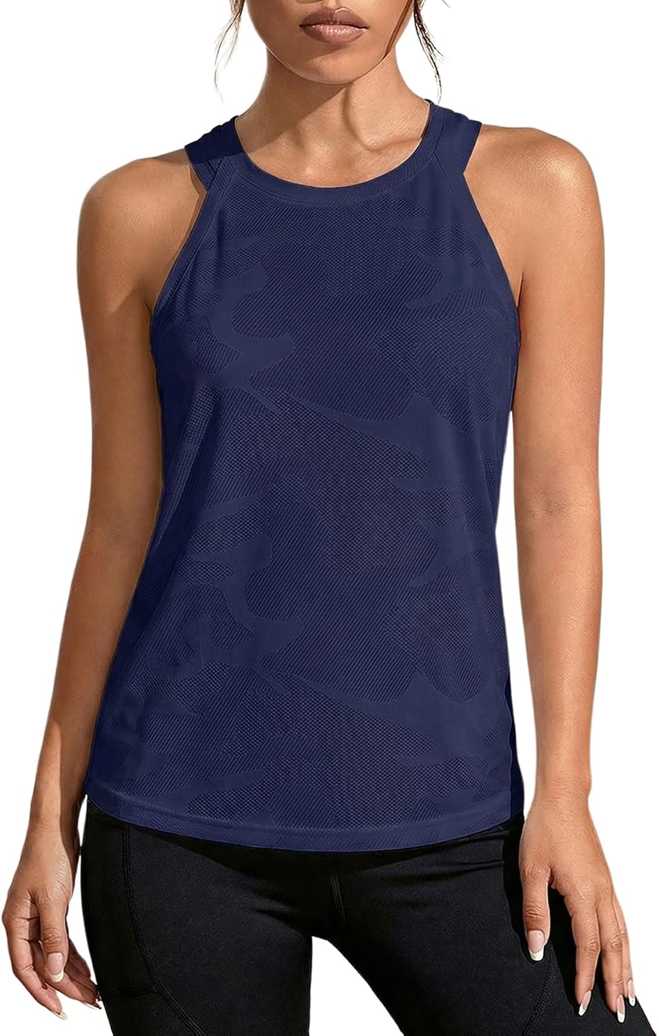OYOANGLE Women's Camo Print Sleeveless Workout Running Tank Tops Yoga Shirt