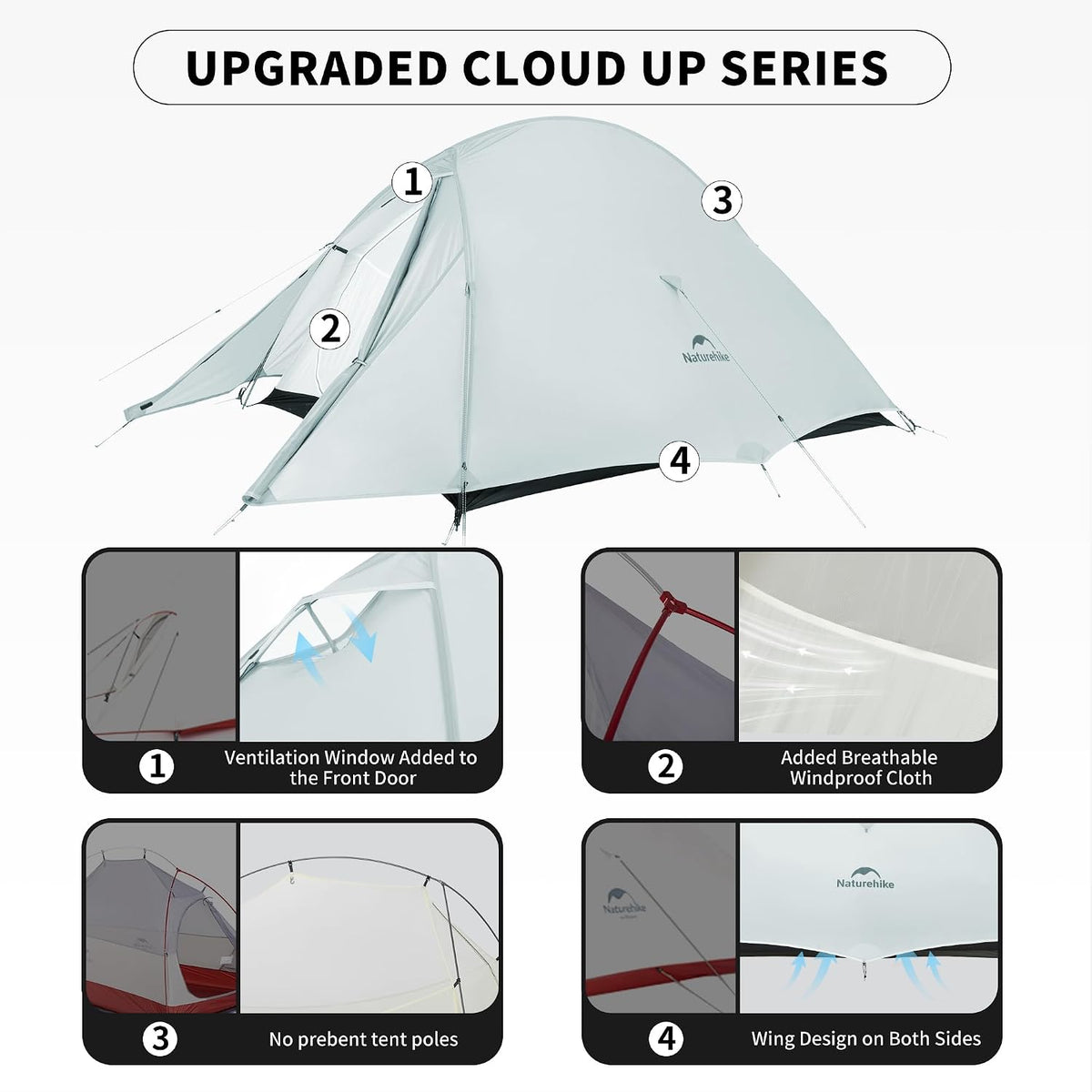 Naturehike Cloud-Up 2 Person Tent Lightweight Backpacking Tent with Footprint - Free Standing Ultralight Camping Hiking Backpack Tents Two Person Tent