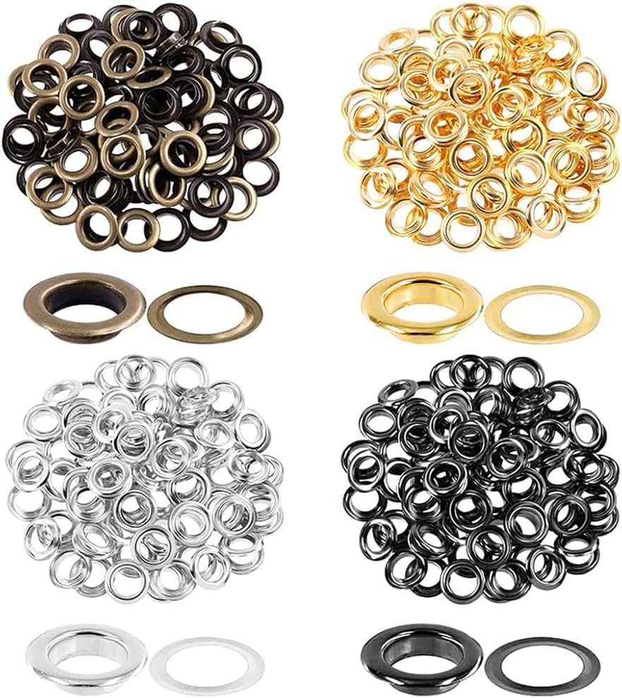 Wolfride 100 Sets Brass Grommet kit 10mm 3/8" Inside Diameter Canvas Fabric Grommet Kit Tarp Eyelet kit (4 Colors)