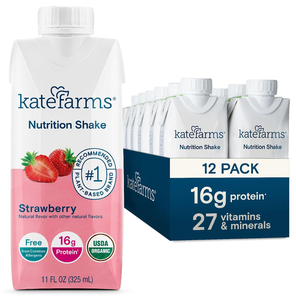 KATE FARMS Organic Nutrition Shake, Strawberry, 16g Protein, 12 Pack