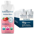 KATE FARMS Organic Nutrition Shake, Strawberry, 16g Protein, 12 Pack