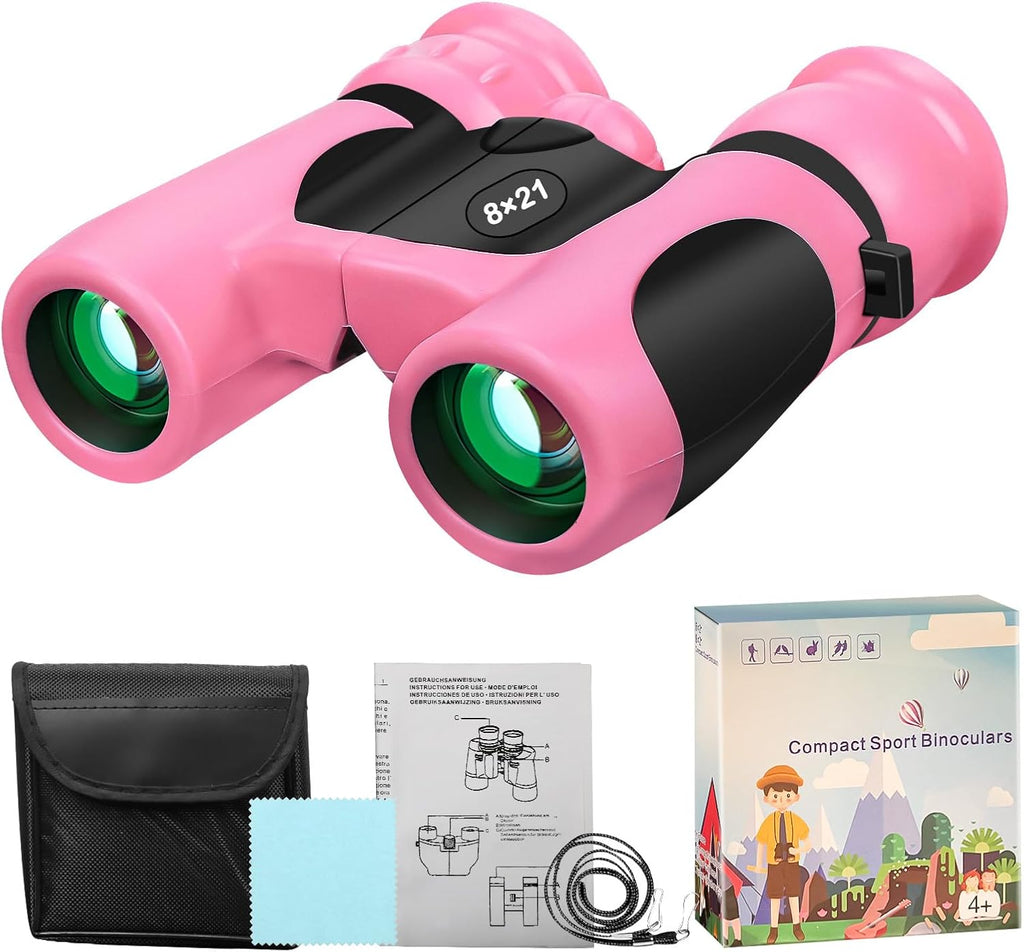 BLACKICE Binoculars for Kids, High-Resolution 8x21, Kids Binoculars Gift Set for Boys & Girls, Shockproof & Compact for Bird Watching, Travel, Hiking, Camping, Hunting, Children Outdoor Gear (Pink)