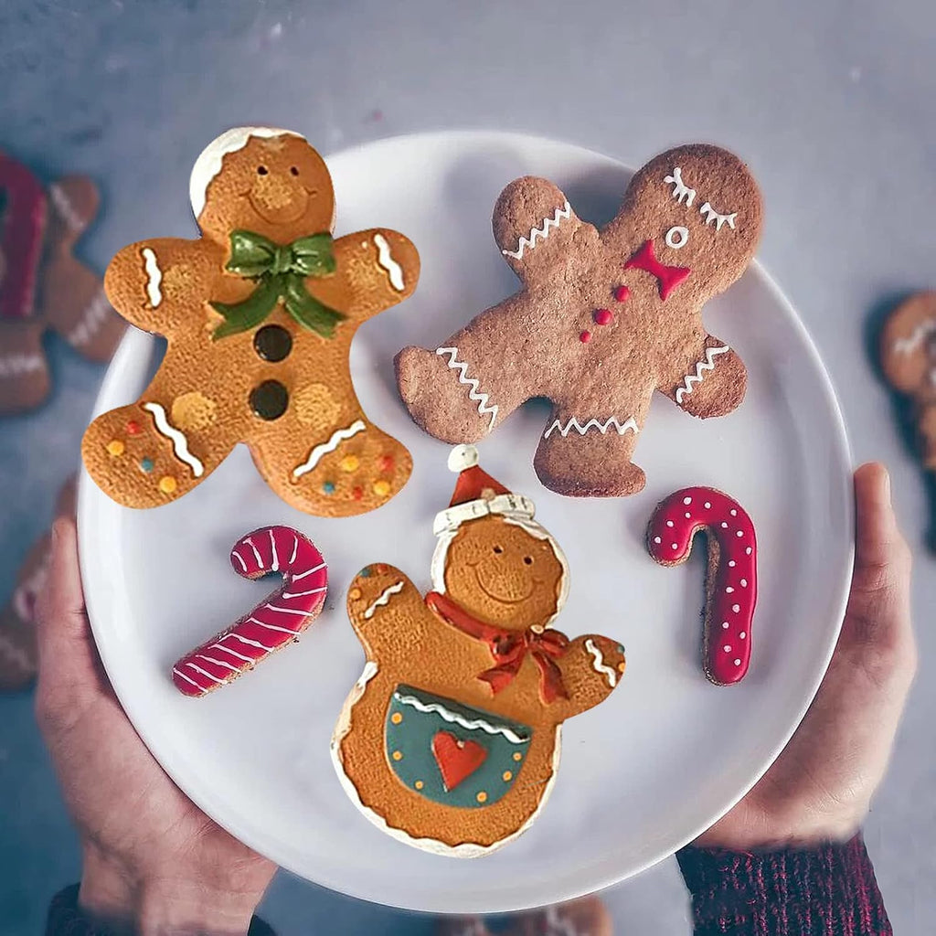 6 Pcs Christmas Fondant Molds, Gingerbread Man Chocolate Candy Silicone Mold, Kitchen Baking Cake Decorating Mold for Cupcake Toppers, Bread, Cookies, Marzipan, Soap, Epoxy Crafts, Candles, clay