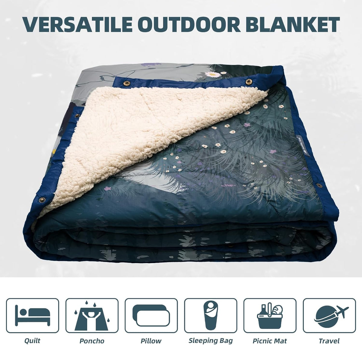 Large Camping Blanket with Sherpa Lining 78"x 56"
