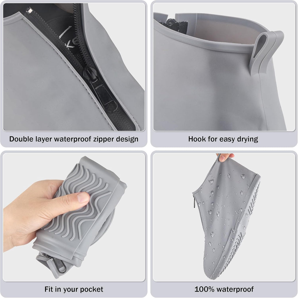 Waterproof Shoe Covers Slip-Resistant Overshoes Newly Upgraded and Latest Model for Men Women, Reusable Rain Boots for Outdoor, Cycling, Hiking, Work (Grey, XL (Women 11-13, Men 10.5-13))