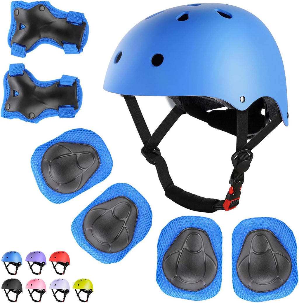 WayEee Kids Bike Helmet Set Knee Pads Adjustable Protective Gear, 3-14 Age