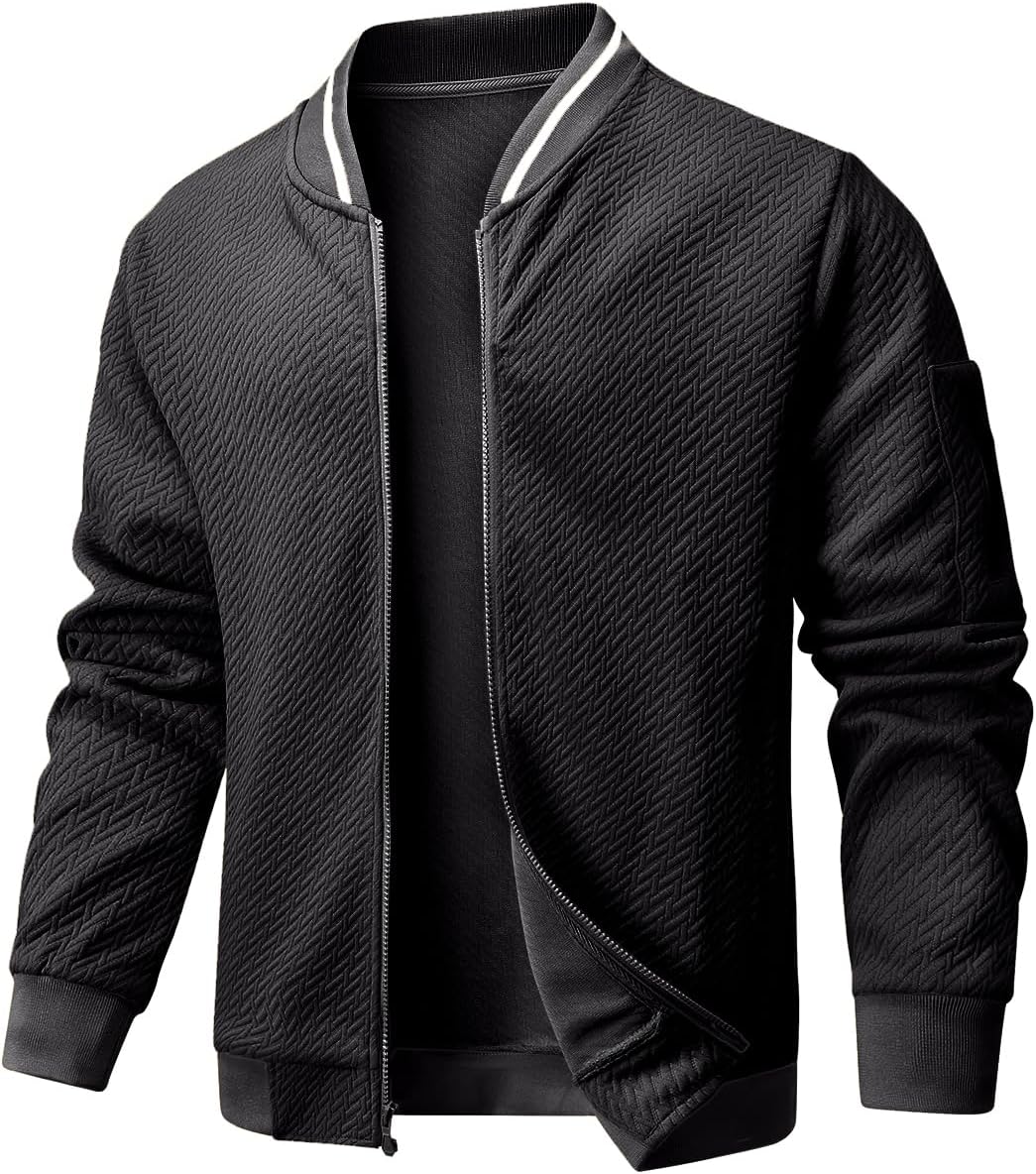 Wizoat Mens Casual Jacket Loose Fit Lightweight Jacket Varsity Bomber Jacket with Zipper