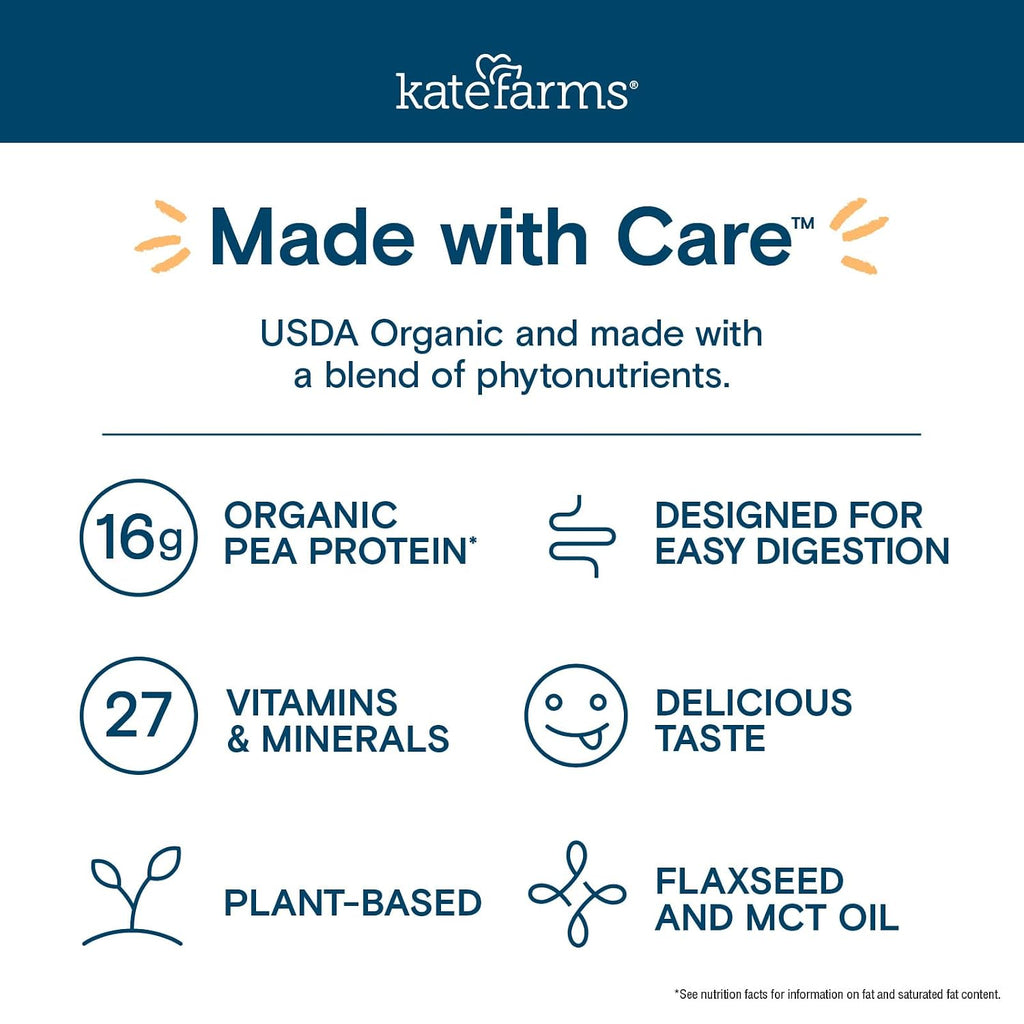KATE FARMS Organic Nutrition Shake, Vanilla, 16g Protein, 6 Pack