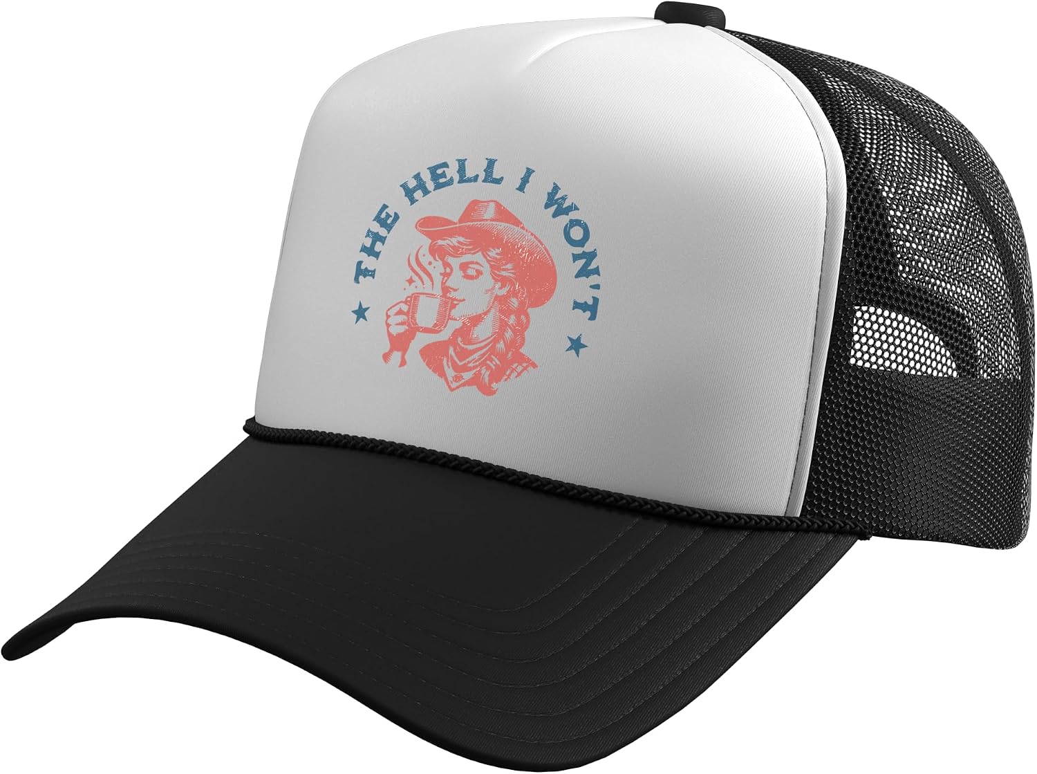 The Hell I Won't Cowboy Hat Country Vintage Coffee Cowgirl Trucker Hat with Adjustable Mesh Back