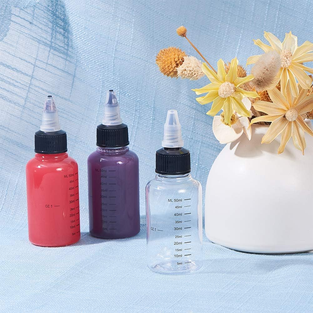 BENECREAT 15 Pack 50ml Transparent Plastic Dispensing Bottle with Twist Cap and Graduated Measurement for Liquids, Inks, Oils, Arts and Crafts