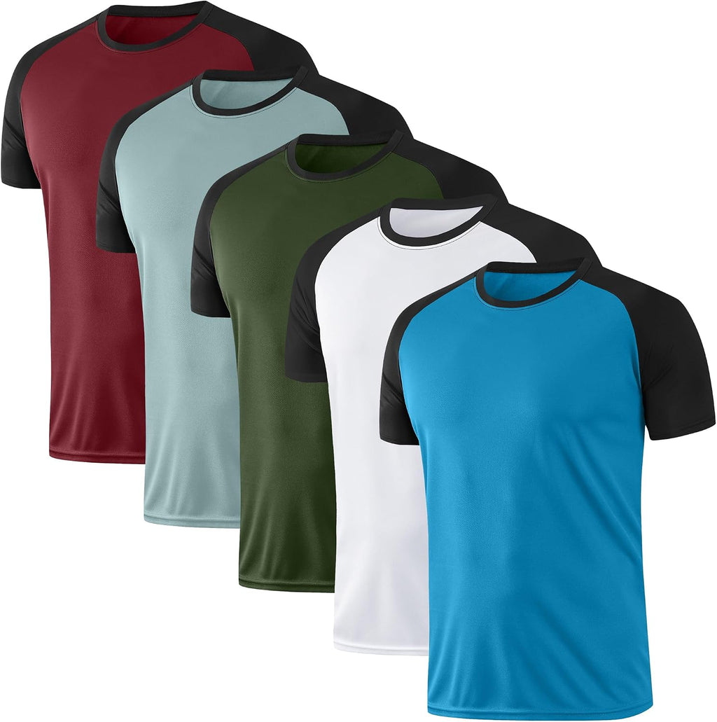 HovSiyla 5 Pack Mens Quick Drying Shirts Crew Neck Loose Breathable Cool Workout Running Athletic Outdoor Sports Casual Tops