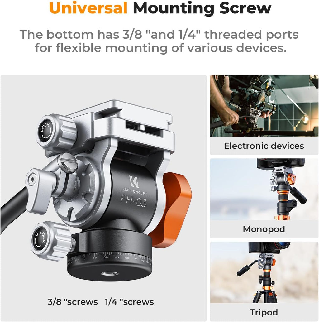 K&F CONCEPT Fluid Head, Silky-Smooth, Stable Tripod Fluid Head for pan and tilt,Arca Swiss-Compatible Fluid Head Mount, max Load 11 lbs/5kg FH-03