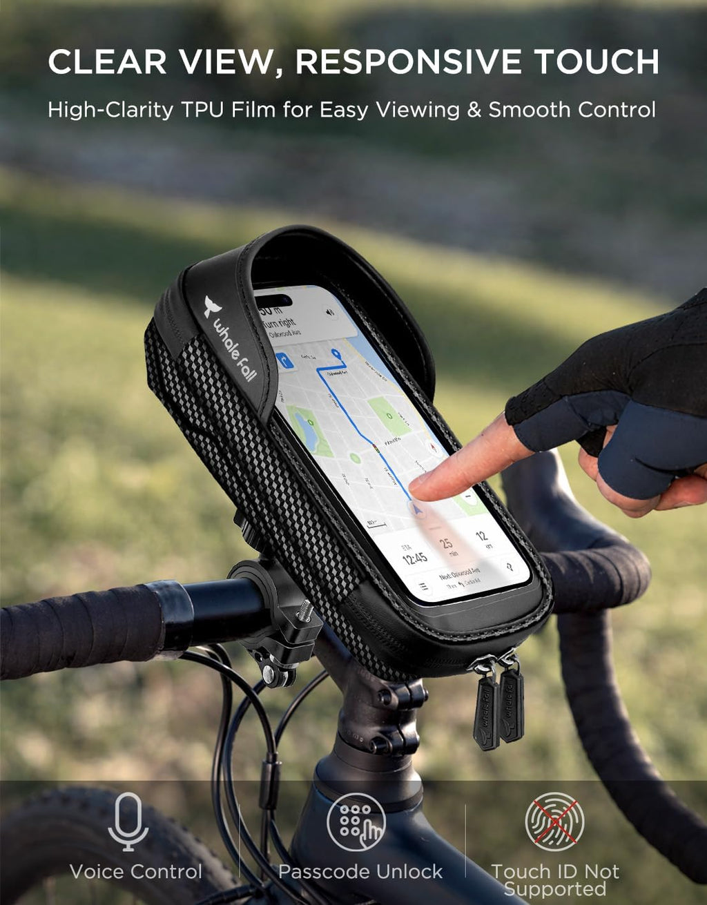 whale fall Bike Phone Holder, Waterproof Handlebar Bag for Phones up to 7"