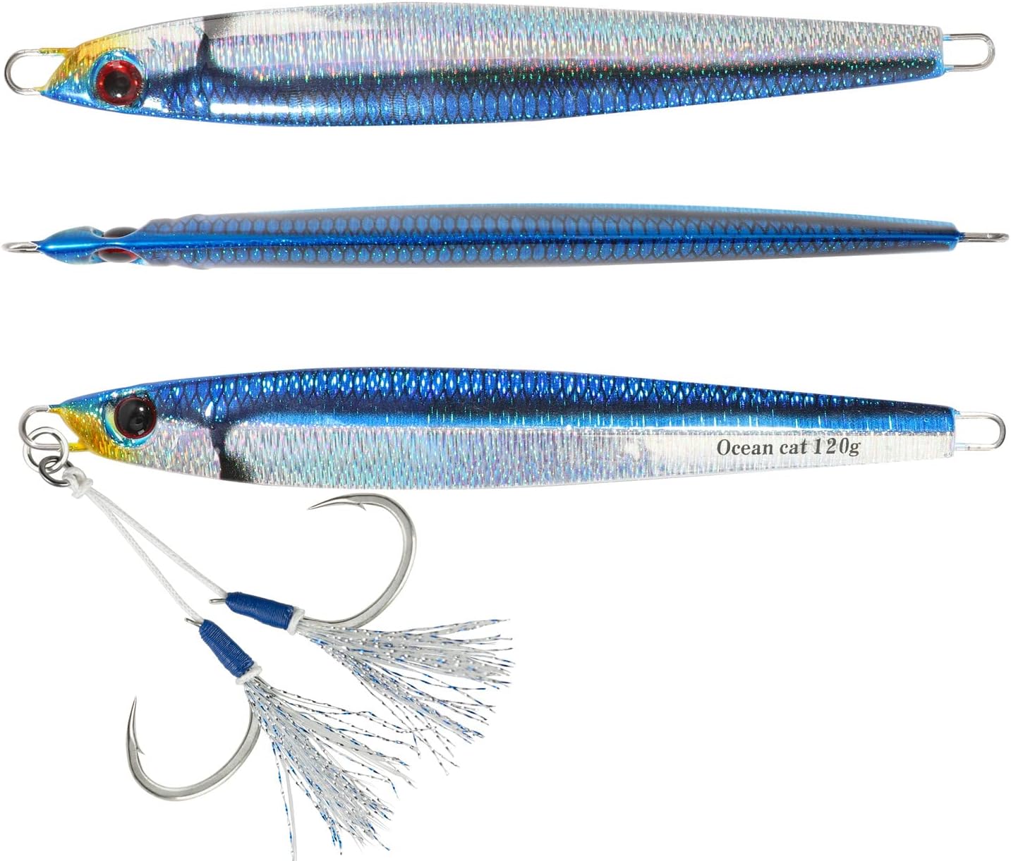 OCEAN CAT 1 PC Slow Fall Pitch Fishing Lures Sinking Lead Metal Flat Jigs Jigging Baits with Hook for Saltwater Fishing 4 Colors 160G/200G