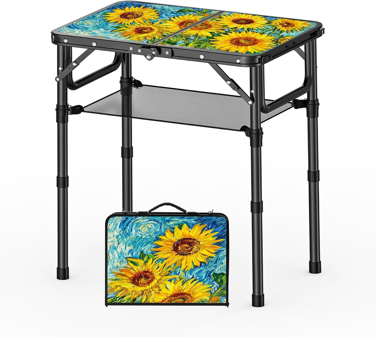 YihuiKo Small Camping Table, Vintage French Sunflower Pattern Folding Table