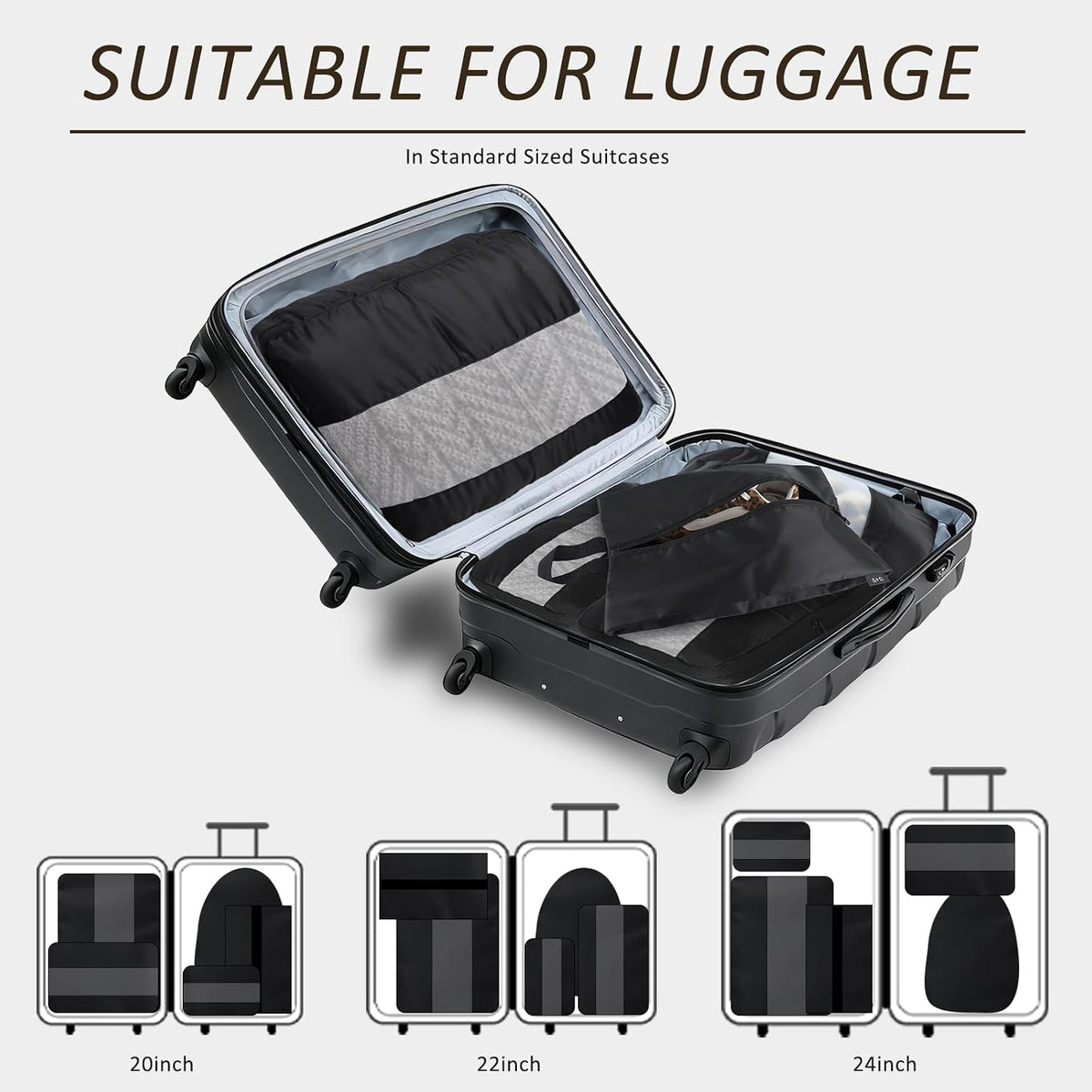 U+U 5 Set Packing Cubes, Travel Organizers with Shoe Bag (Black)