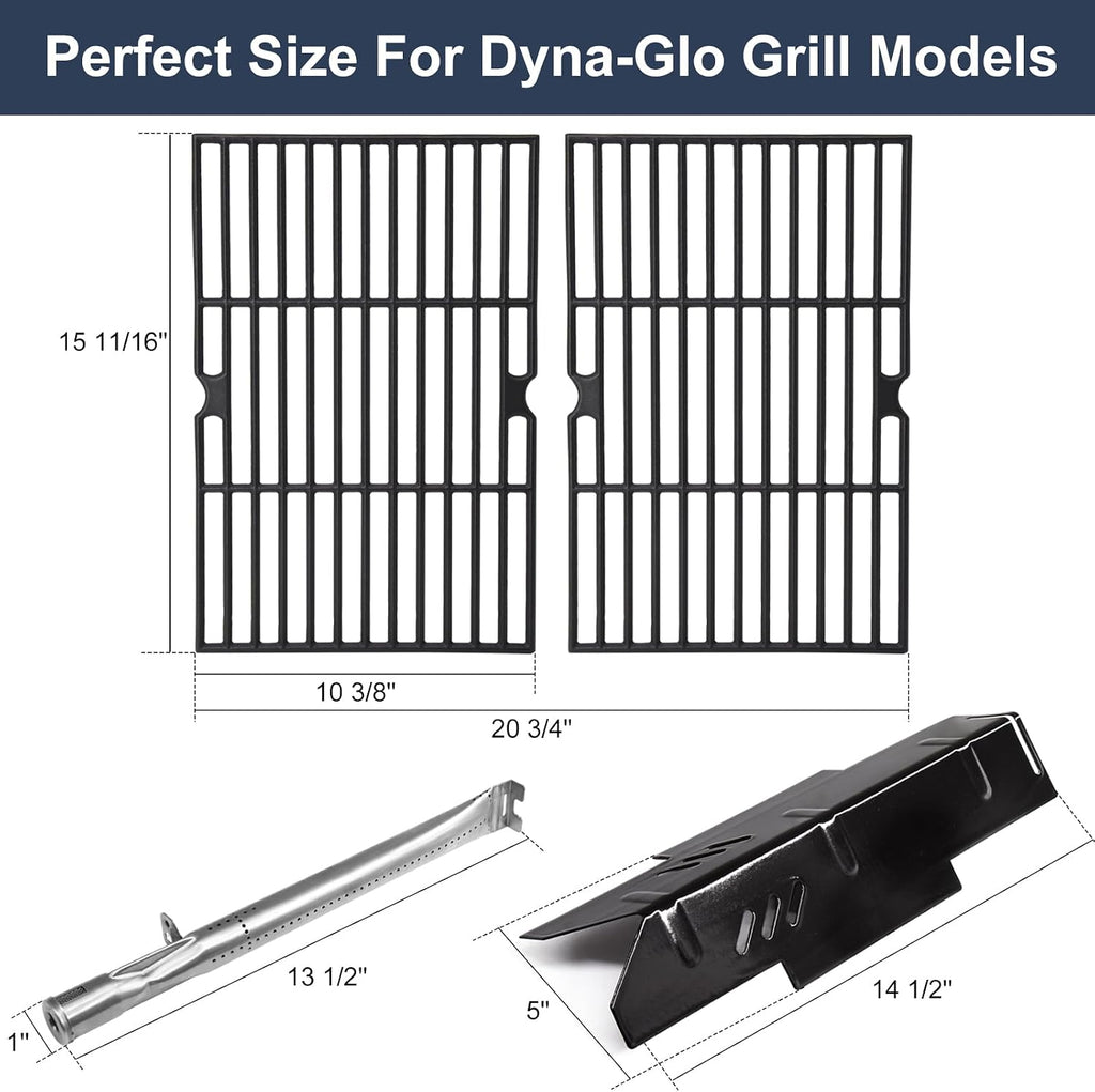 Criditpid Grill Replacement Parts for Dyna Glo DGF350CSP DGF350CSP-D 2 Burner Grill, Porcelain Steel Heat Plate Shields, Burner Tubes, Grates & Igniter Electrode Kit for Dyna-Glo DGF350CSP Grill.