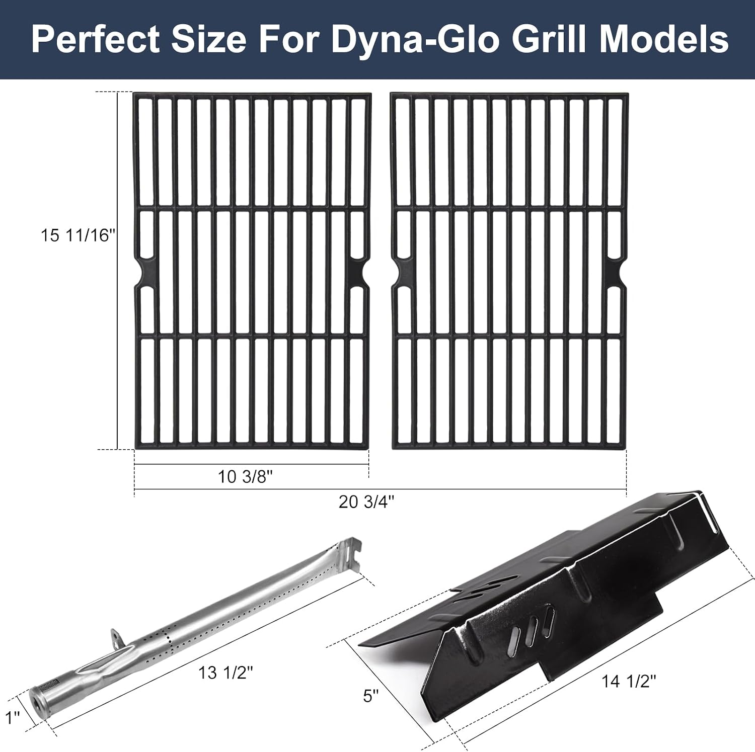 Criditpid Grill Replacement Parts for Dyna Glo DGF350CSP DGF350CSP-D 2 Burner Grill, Porcelain Steel Heat Plate Shields, Burner Tubes, Grates & Igniter Electrode Kit for Dyna-Glo DGF350CSP Grill.