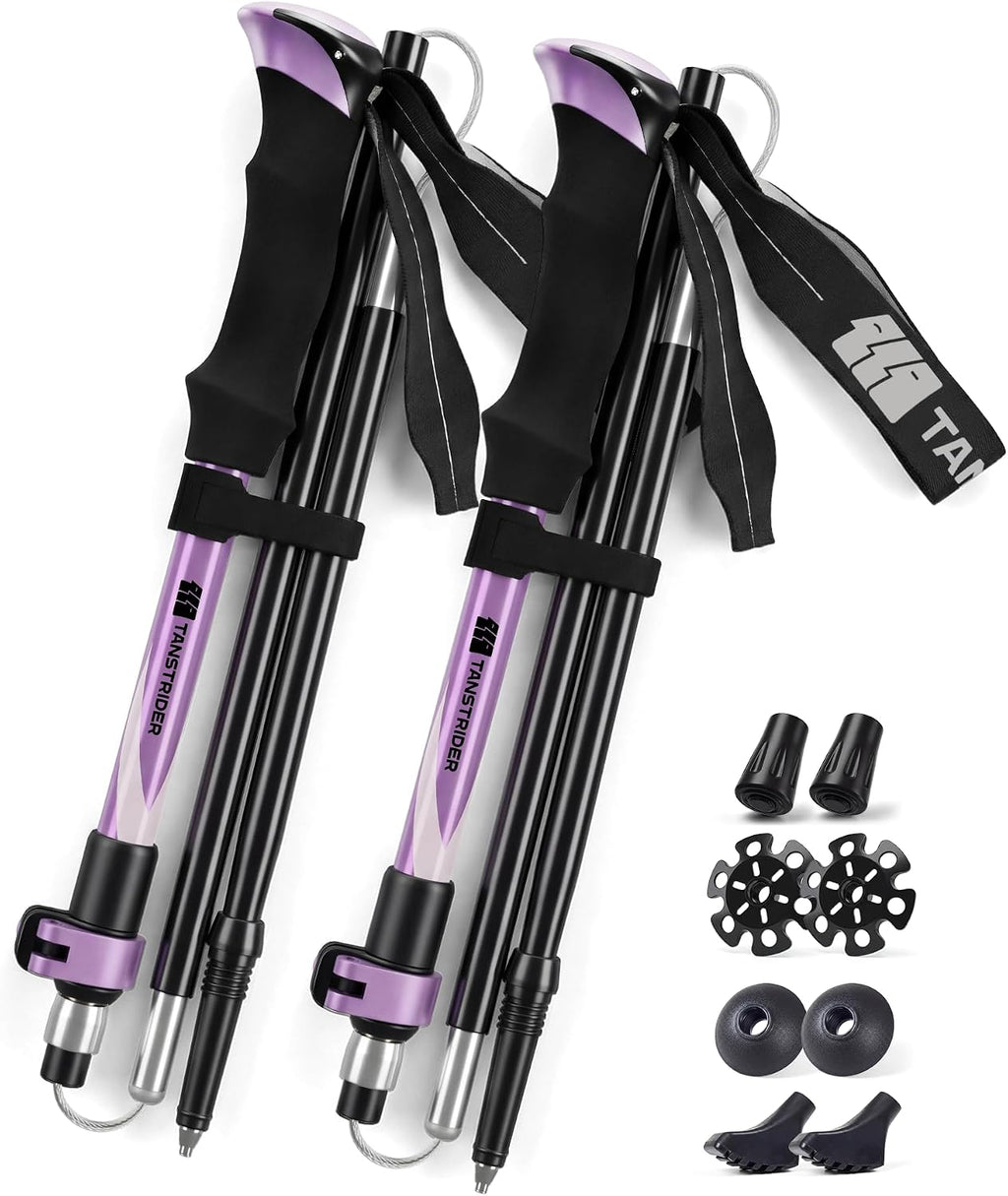 Trekking Poles for Hiking - Collapsible Lightweight 7075 Aluminum Hiking Poles (9.5 oz), EVA Grip Tri-Fold Walking Sticks for Seniors, Men & Women, Adjustable 43-53" (Set of 2)