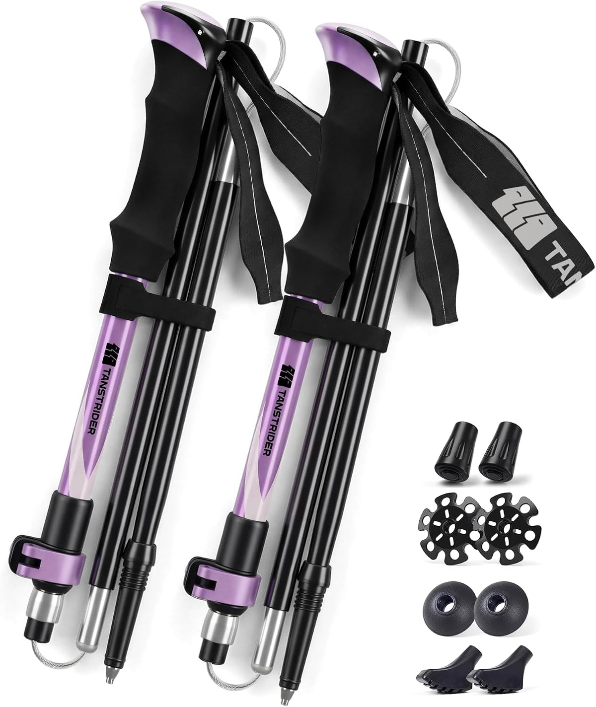 Trekking Poles for Hiking - Collapsible Lightweight 7075 Aluminum Hiking Poles (9.5 oz), EVA Grip Tri-Fold Walking Sticks for Seniors, Men & Women, Adjustable 43-53" (Set of 2)