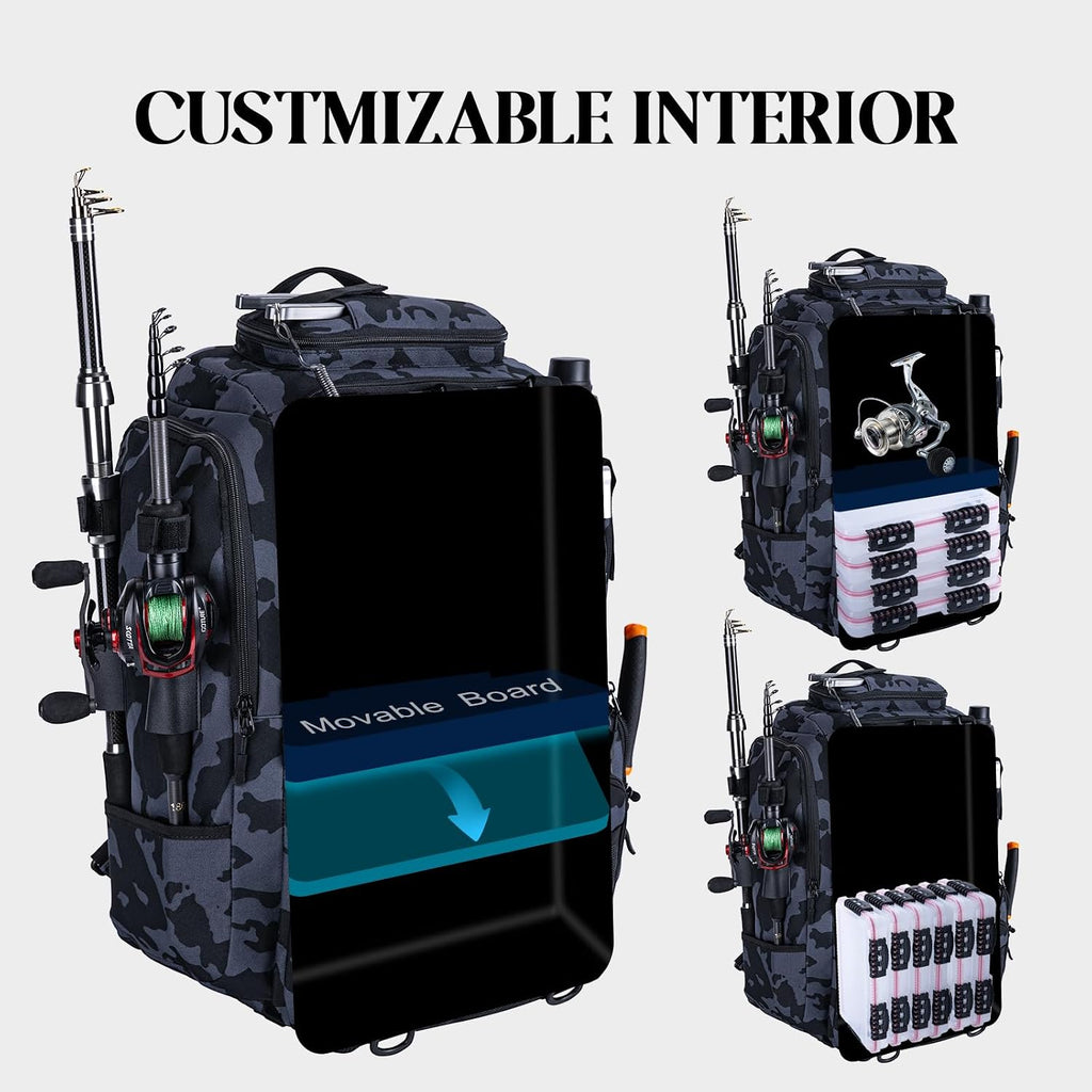 Goture 40L Camouflage Fishing Tackle Backpack w/Cooler & Tackle Boxes