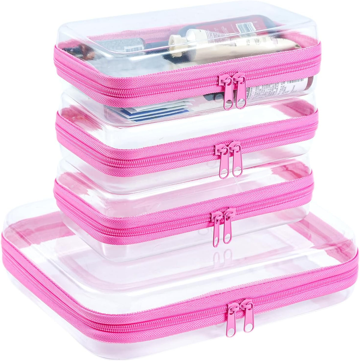 4 pcs Clear Zipper Pouches,Hard Shell Zipper Case, Toiletry Bag for Travel
