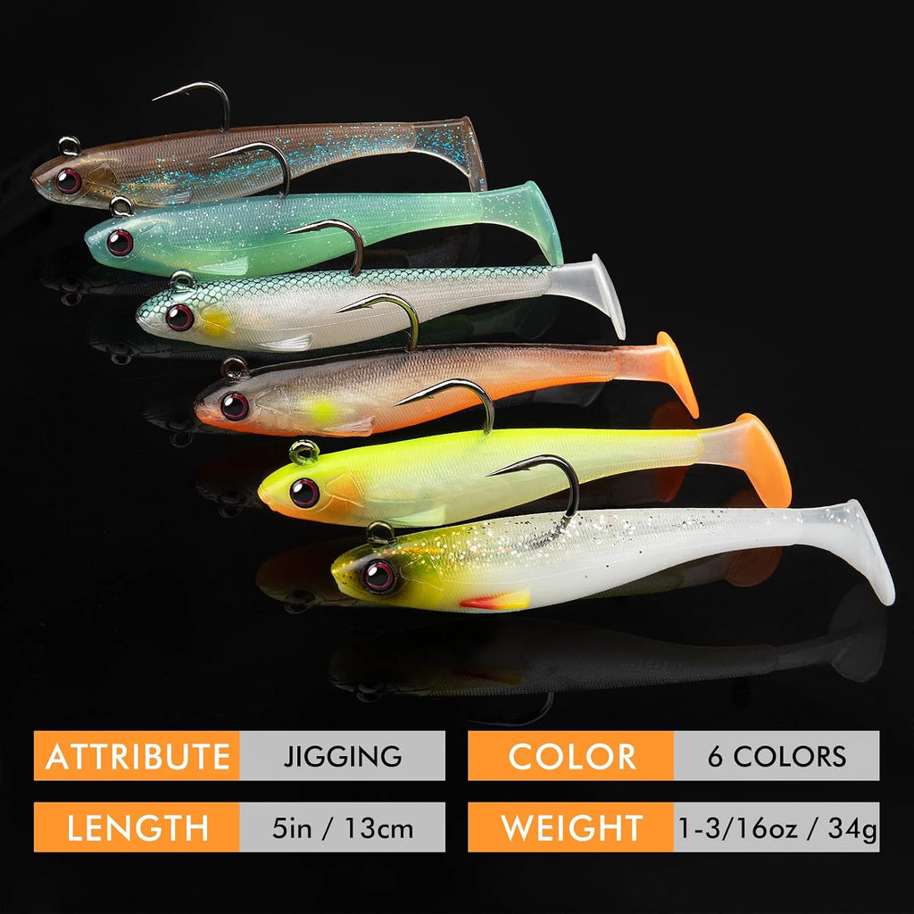 TRUSCEND Shadtale Easy Catch Soft Fishing Lures with BKK Hooks - Trembly Sinking and Vibrating Swim for More Bites, Pre-Rigged Swimbaits for Bass, Trout, Crappie, Walleye, Freshwater Saltwater Fishing