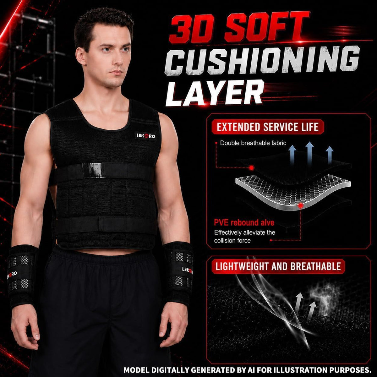 Weighted Vest Set 44LB for Men & Women, Adjustable Workout Weight Vest with Steel Plates, Weighted Training Vest with Wrist Weights and Ankle Weights for Strength Training, HIIT, Rucking & Cardio