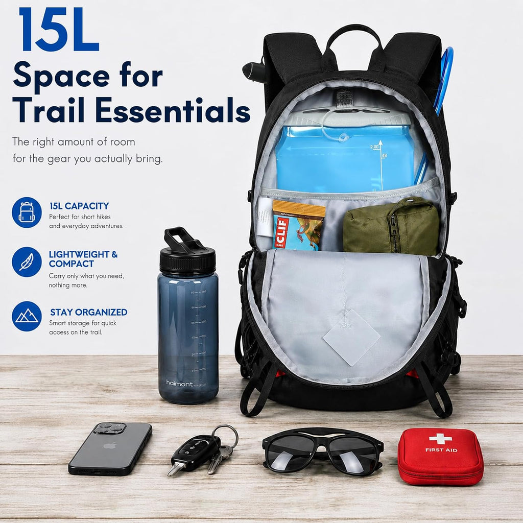 Haimont 15L Lightweight Hiking Daypack, Black