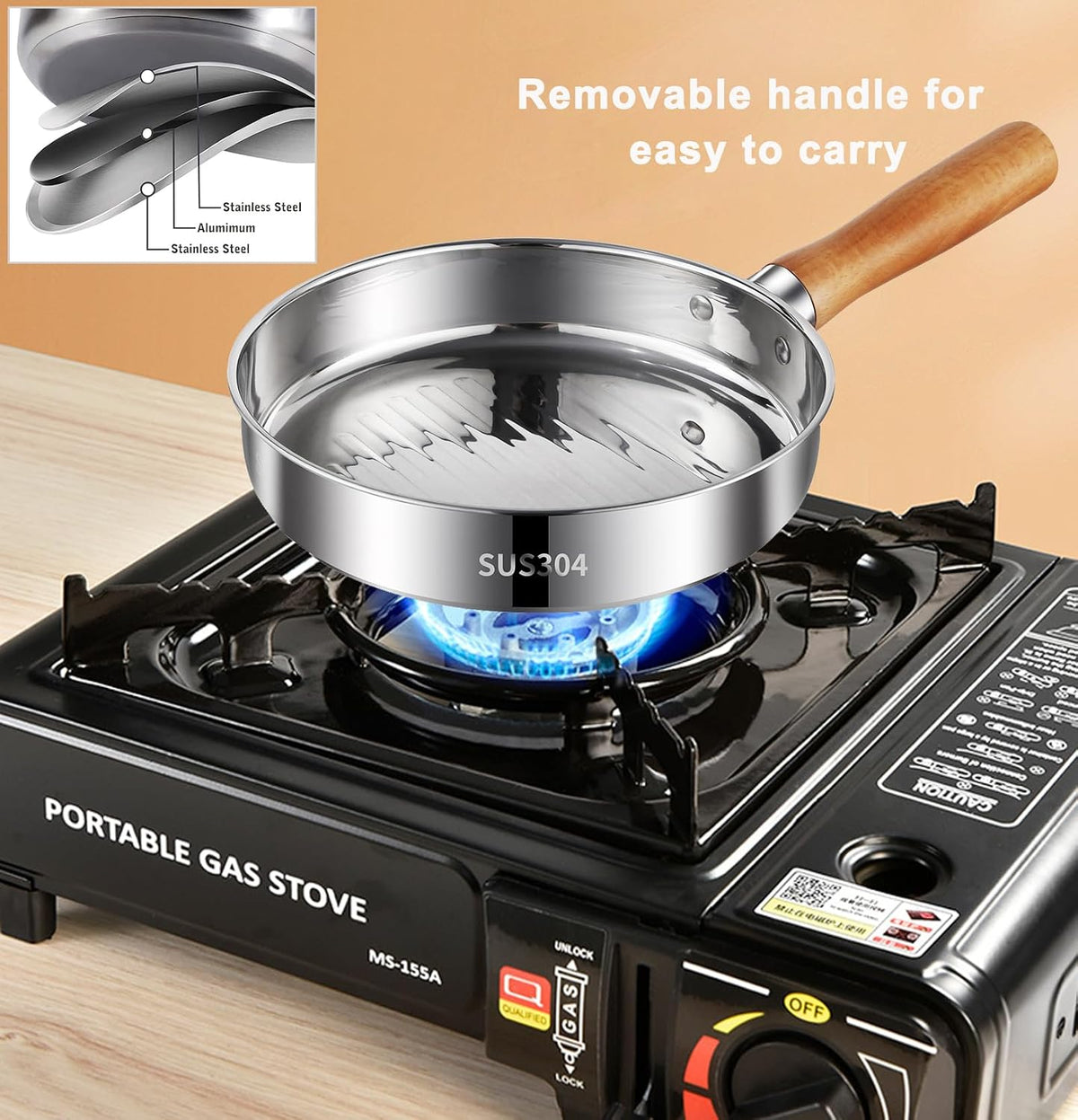 Camping Cookware Set 304 Stainless Steel Camping Pots and Pans Set