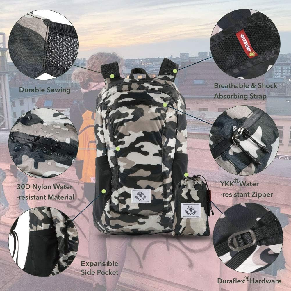 4Monster Hiking Daypack,Water Resistant Lightweight Packable Backpack for Travel Camping Outdoor