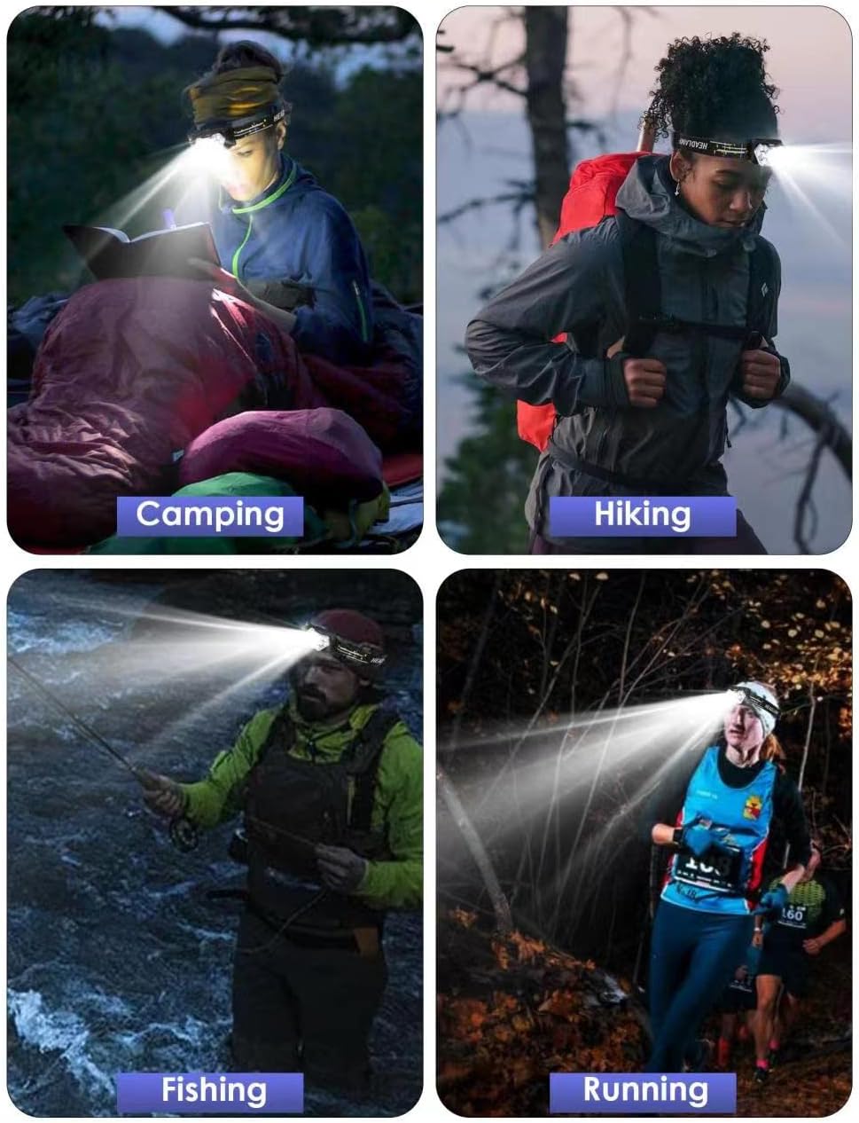 2000 Lumen 9 LED Headlamp, Ultra Bright Head Lamp with 6 Modes, Lightweight Head with Adjustable Strap, IPX5 Waterproof Headlight Great for Camping Hiking, 3 AAA Batteries Included