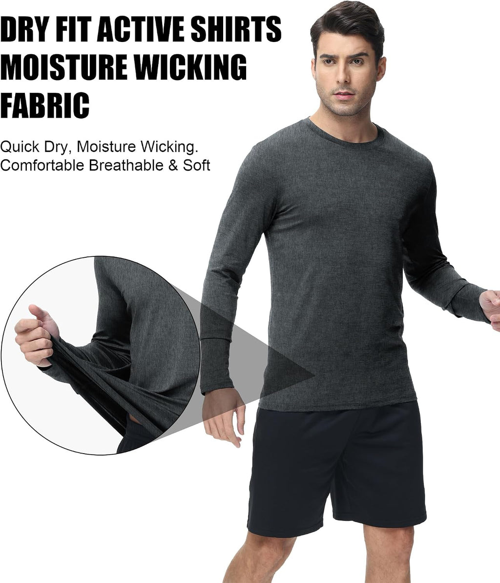Kinglaman 6 Pack Men Dry Fit Workout Long Sleeve UPF 50+ Athletic Gym Shirt