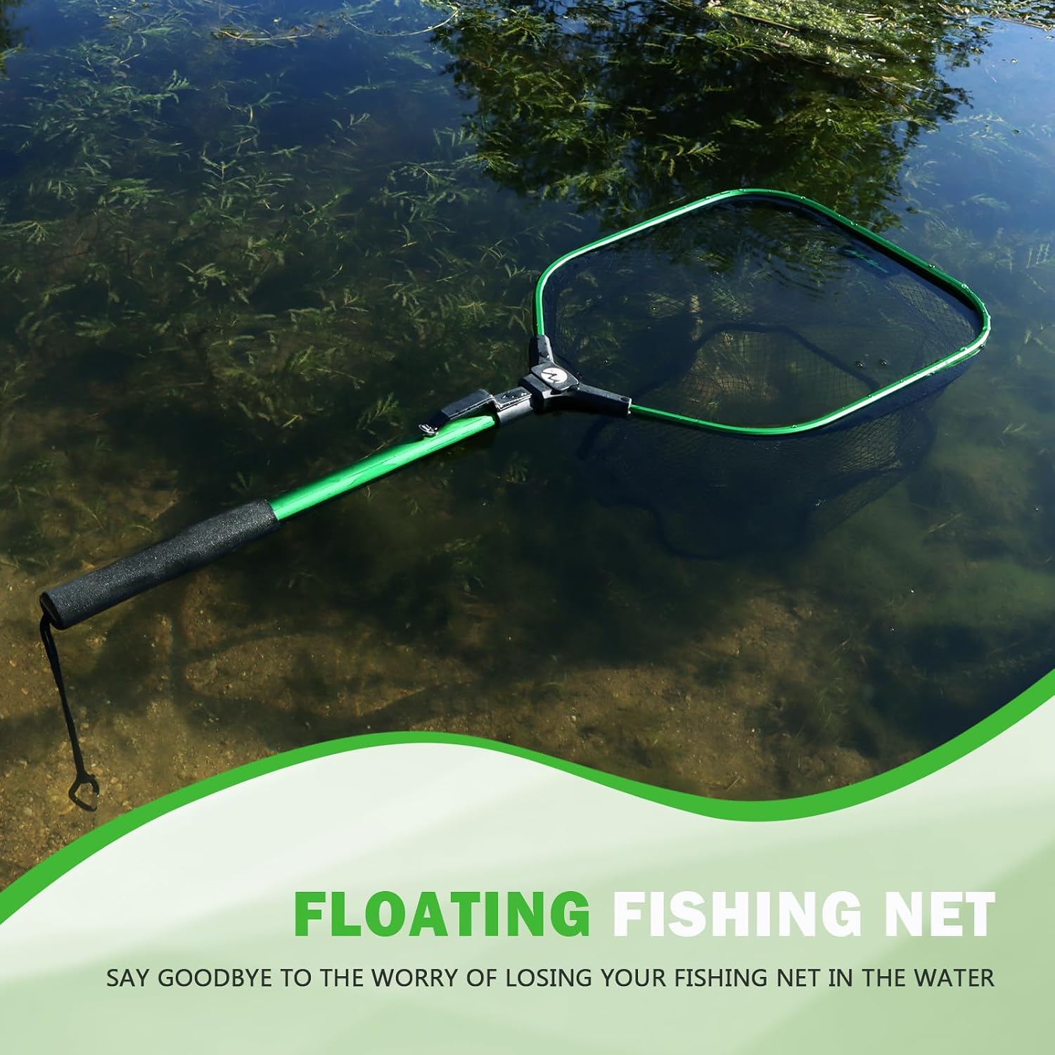 Floating Fishing Net Fish Landing Net, Fishing Nets for Fish, Kayak Fishing Net with Third-gen Upgrade Locking Switch - Lightweight Rubber Coated Fish Net for Easy Catch & Release