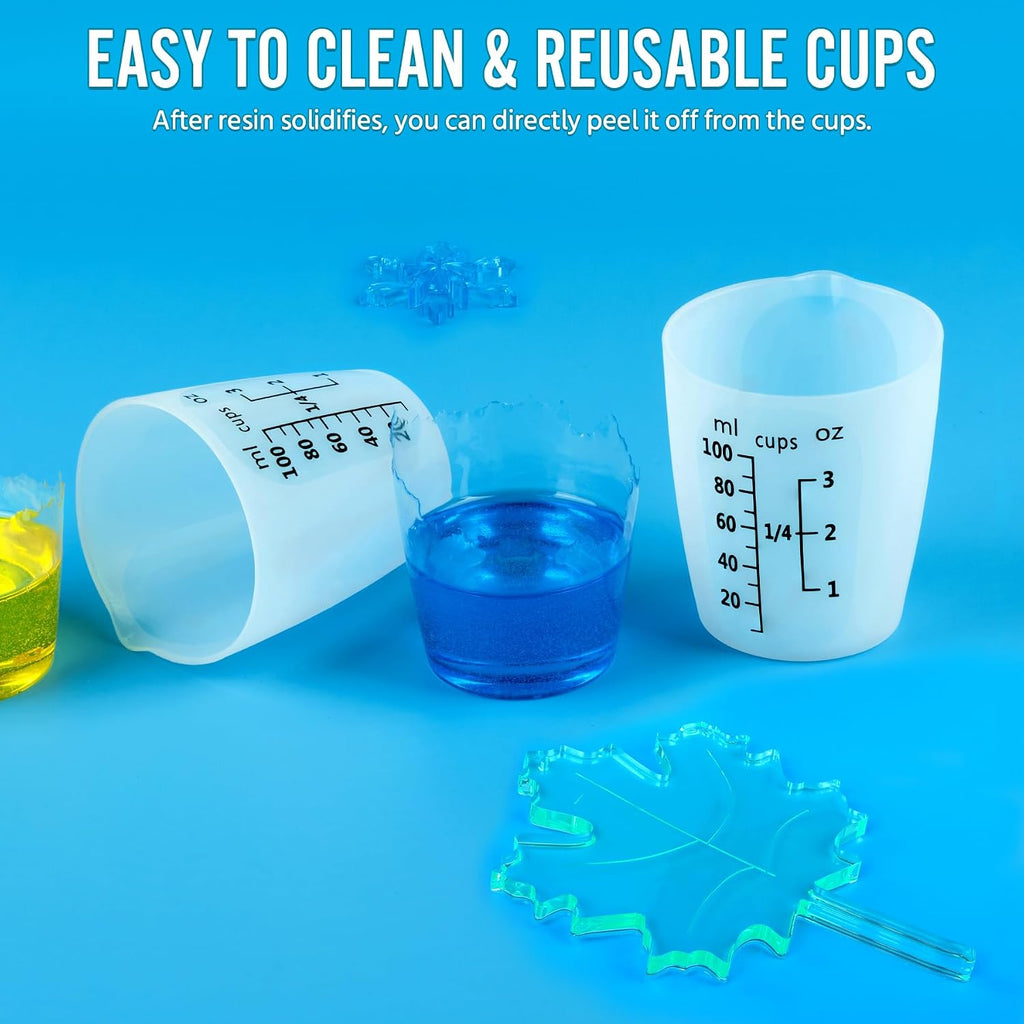 10Pcs Silicone Resin Mixing Measuring Cups 100ml / 3oz for Resin Supplies, Easy-to-Read Black Marks, Non-Stick Reusable Silicone Pouring Cups for Epoxy Mixing