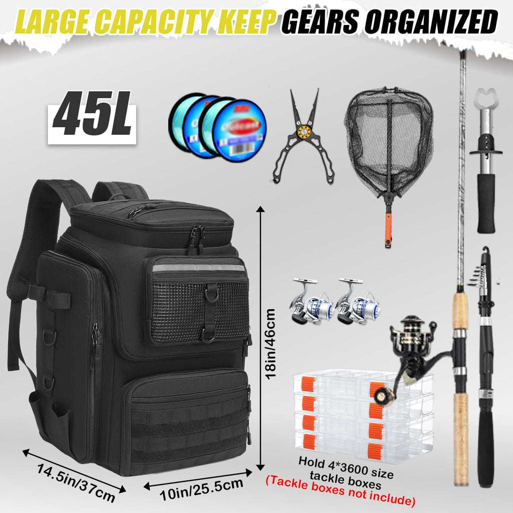 HAMBOLY 45L Fishing Backpack with Rod Holders & Built-in Foldable Divider