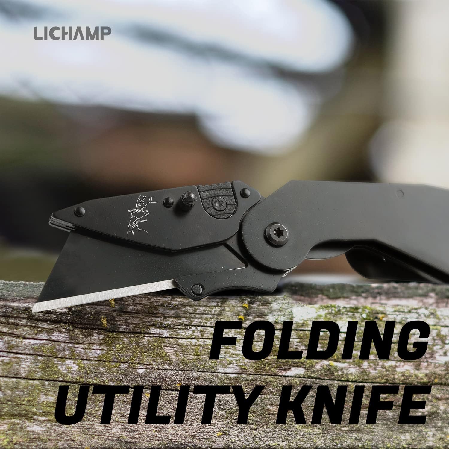Lichamp 6-Pack Folding Utility Knife, Quick-Change Box Cutter with Razor Blades & Belt Clip, Portable Construction Tool for DIY, Outdoor & Warehouse Use, Black
