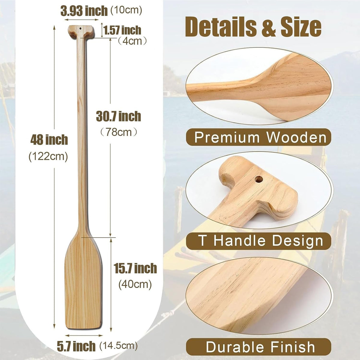 Oar Canoe/Kayak Paddle 2 Pack,4ft Wooden Boat Paddle,48'' Pine Wood Oars